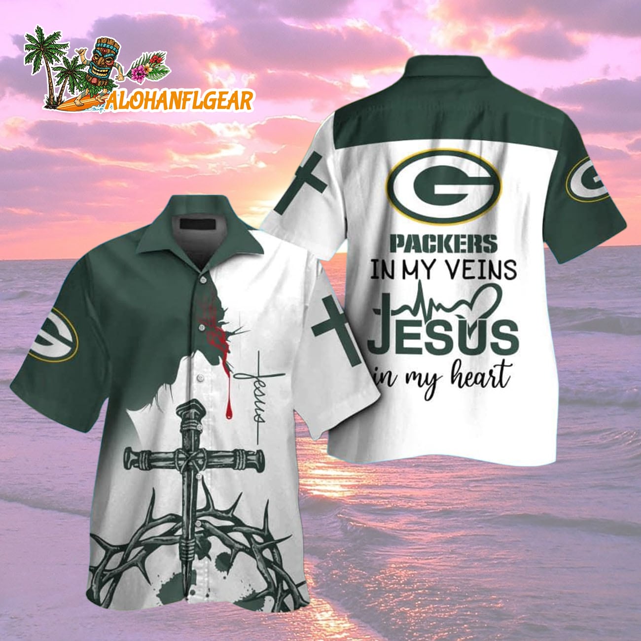Green Bay Packers In My Veins Jesus Im My Heart Hawaiian Shirt Green Bay Packers In My Veins Jesus Im My Heart Hawaiian Shirt