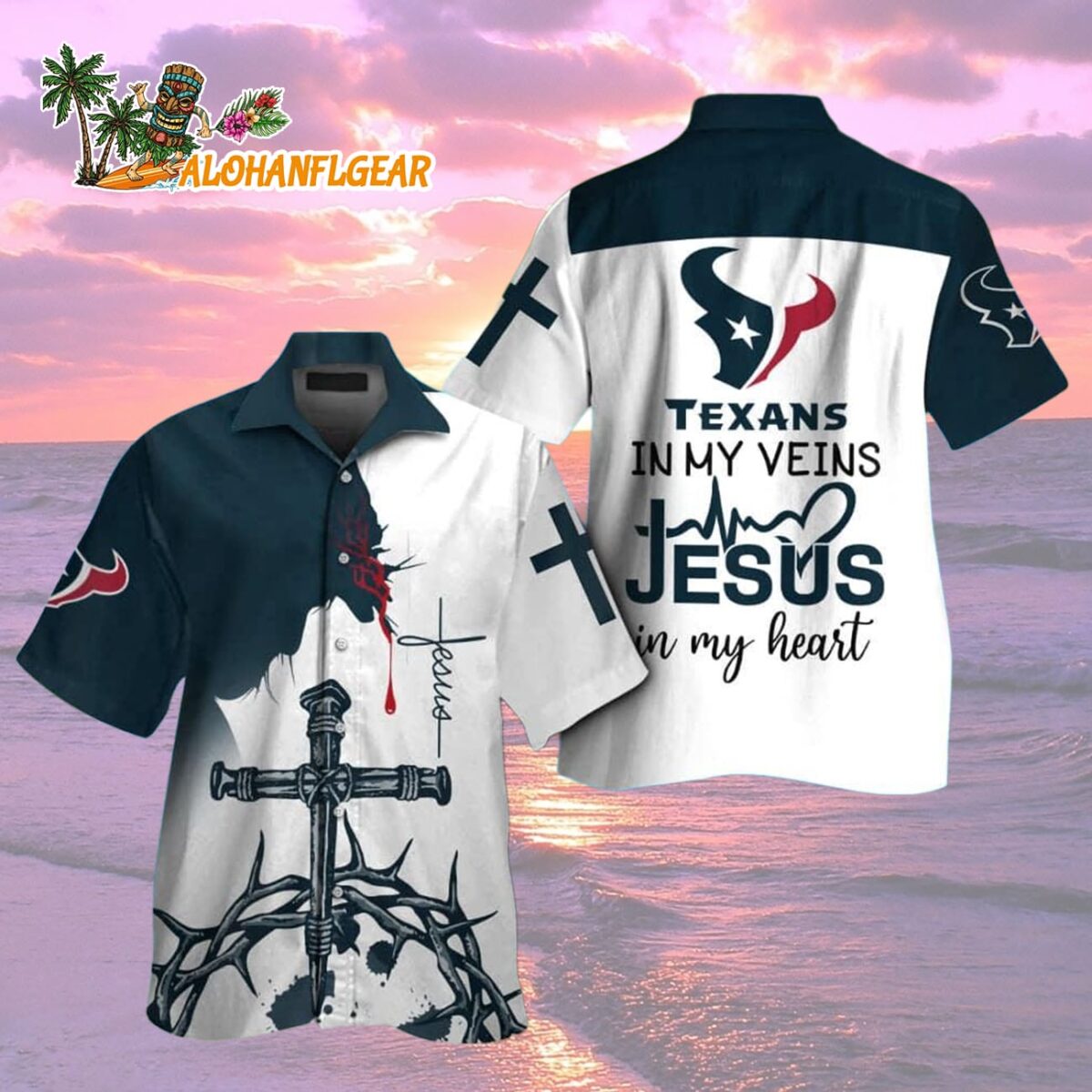 Houston Texans In My Veins Jesus Im My Heart Hawaiian Shirt 2