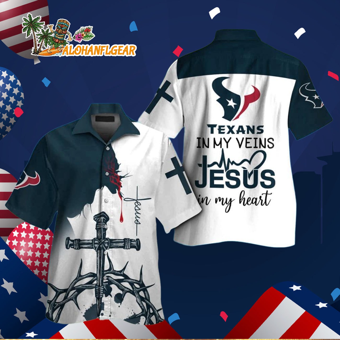 Houston Texans In My Veins Jesus Im My Heart Hawaiian Shirt Houston Texans In My Veins Jesus Im My Heart Hawaiian Shirt