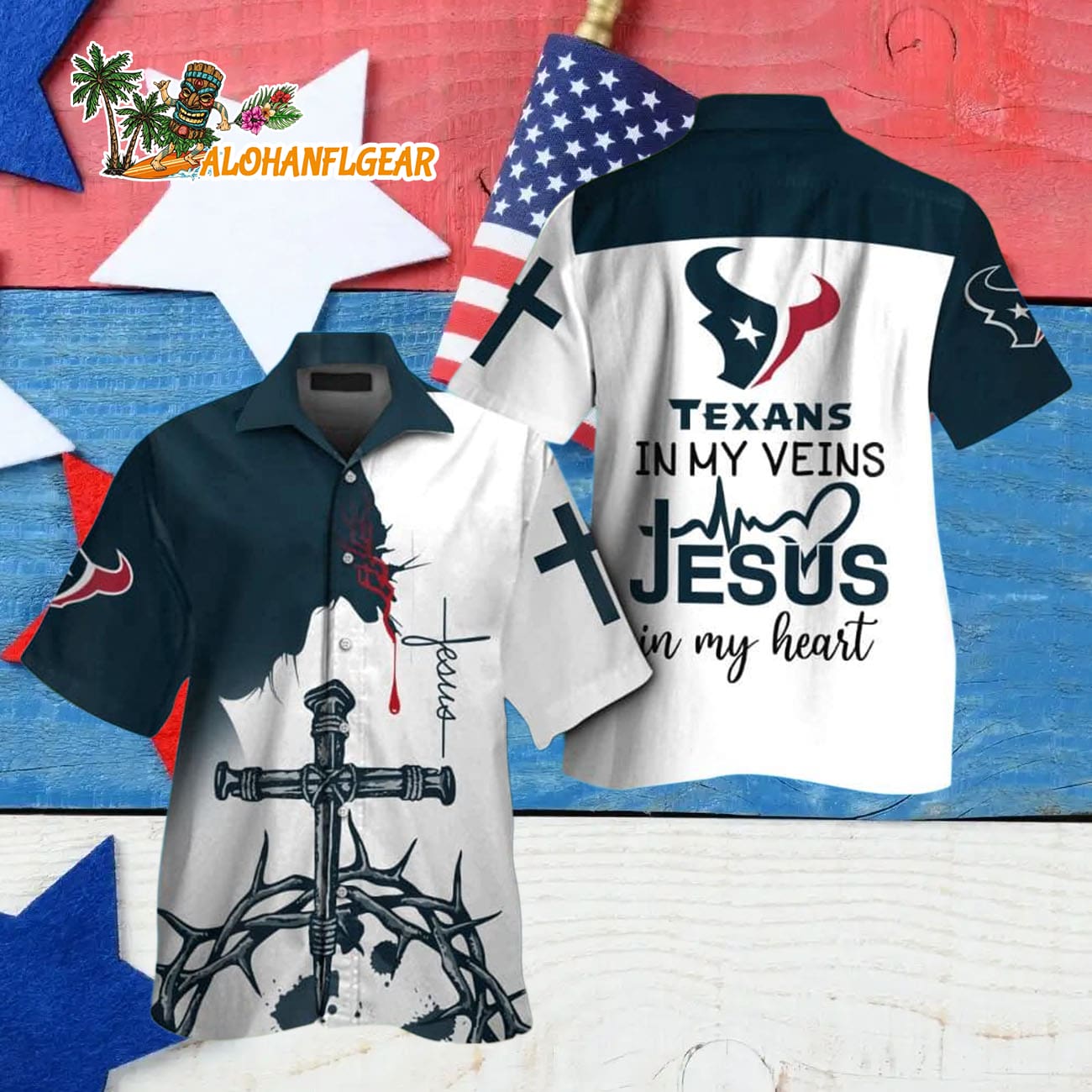 Houston Texans In My Veins Jesus Im My Heart Hawaiian Shirt Houston Texans In My Veins Jesus Im My Heart Hawaiian Shirt
