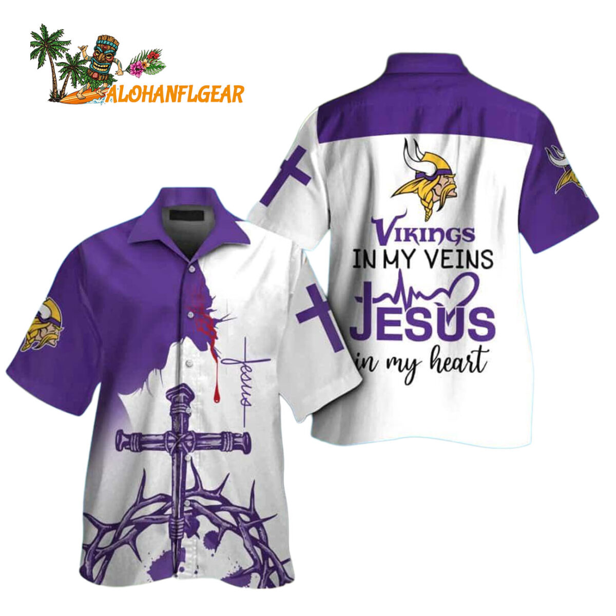 Minnesota Vikings In My Veins Jesus Im My Heart Hawaiian Shirt 1