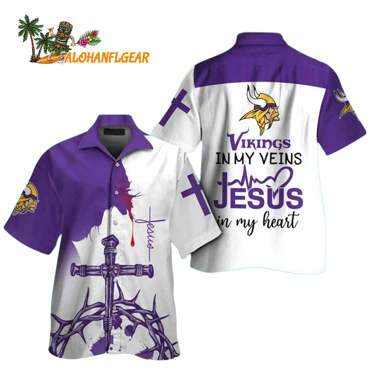 Minnesota Vikings In My Veins Jesus Im My Heart Hawaiian Shirt Minnesota Vikings In My Veins Jesus Im My Heart Hawaiian Shirt