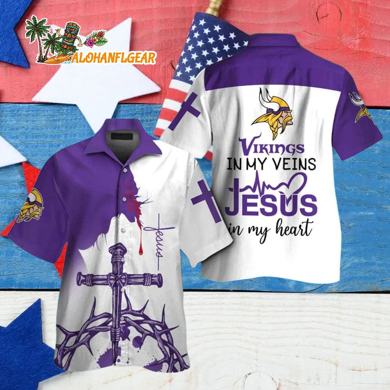 Minnesota Vikings In My Veins Jesus Im My Heart Hawaiian Shirt Minnesota Vikings In My Veins Jesus Im My Heart Hawaiian Shirt