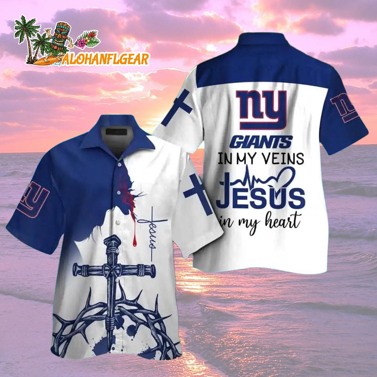 New York Giants In My Veins Jesus Im My Heart Hawaiian Shirt New York Giants In My Veins Jesus Im My Heart Hawaiian Shirt