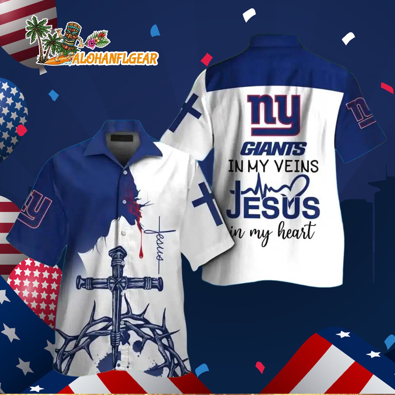 New York Giants In My Veins Jesus Im My Heart Hawaiian Shirt New York Giants In My Veins Jesus Im My Heart Hawaiian Shirt