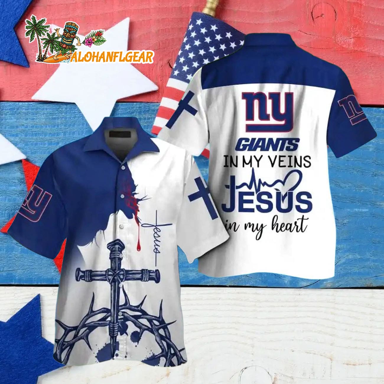 New York Giants In My Veins Jesus Im My Heart Hawaiian Shirt New York Giants In My Veins Jesus Im My Heart Hawaiian Shirt