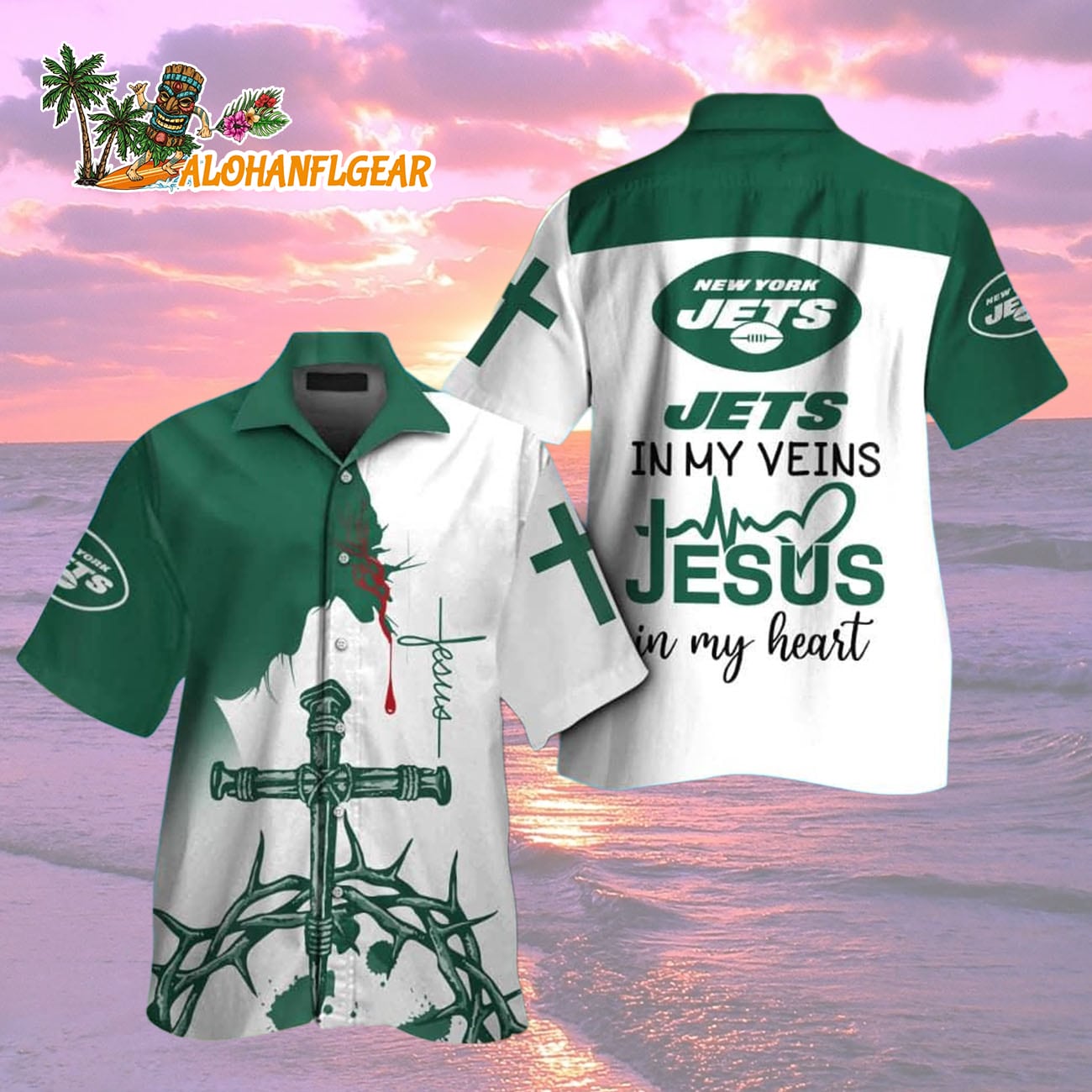 New York Jets In My Veins Jesus Im My Heart Hawaiian Shirt New York Jets In My Veins Jesus Im My Heart Hawaiian Shirt