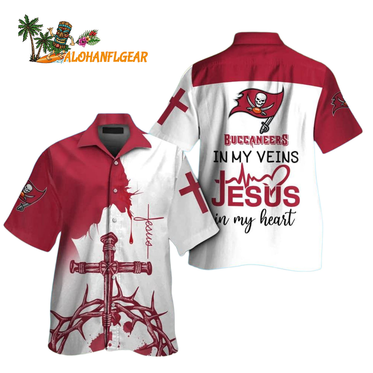 Tampa Bay Buccaneers In My Veins Jesus Im My Heart Hawaiian Shirt Tampa Bay Buccaneers In My Veins Jesus Im My Heart Hawaiian Shirt