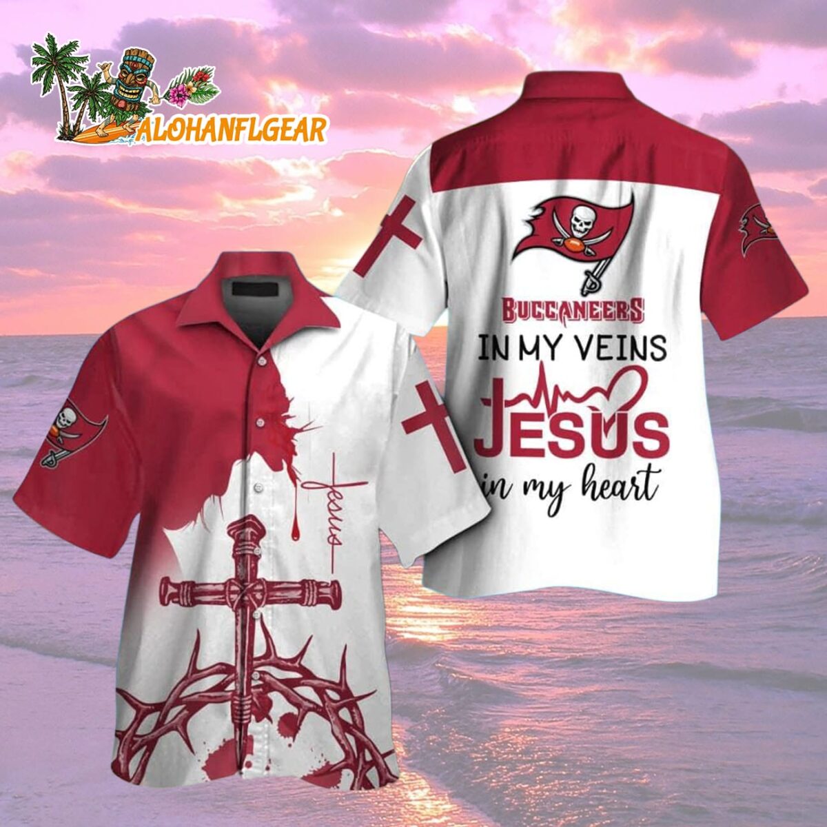 Tampa Bay Buccaneers In My Veins Jesus Im My Heart Hawaiian Shirt 2