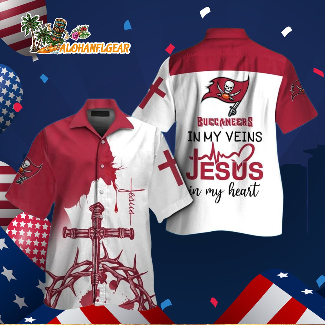 Tampa Bay Buccaneers In My Veins Jesus Im My Heart Hawaiian Shirt Tampa Bay Buccaneers In My Veins Jesus Im My Heart Hawaiian Shirt