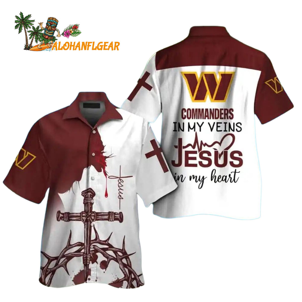 Washington Commanders In My Veins Jesus Im My Heart Hawaiian Shirt 1