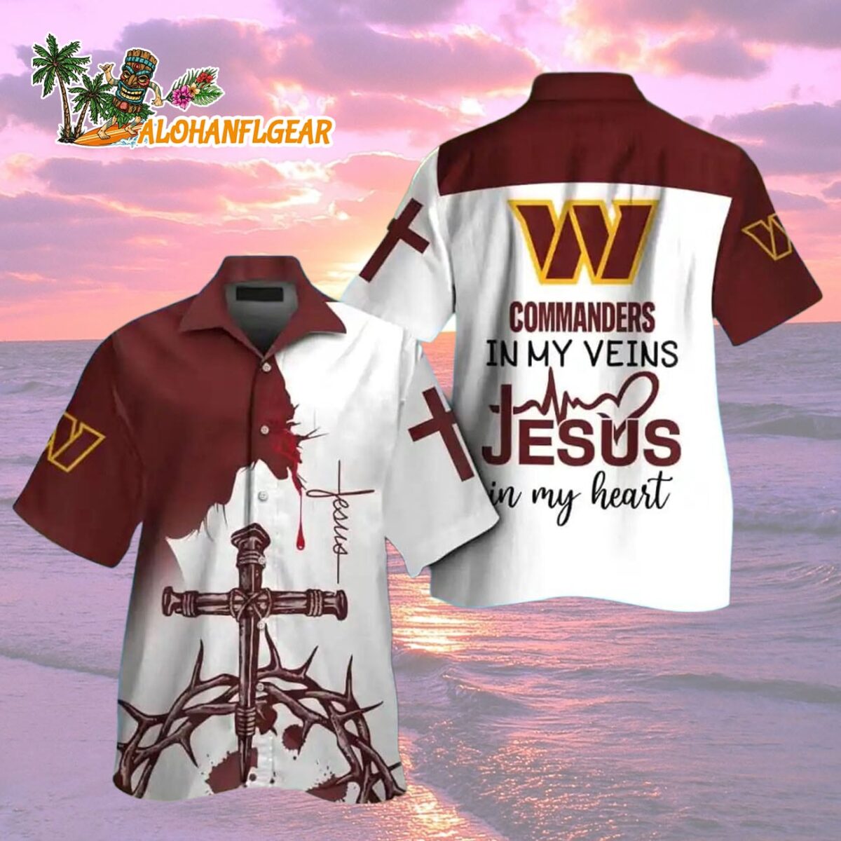 Washington Commanders In My Veins Jesus Im My Heart Hawaiian Shirt 2