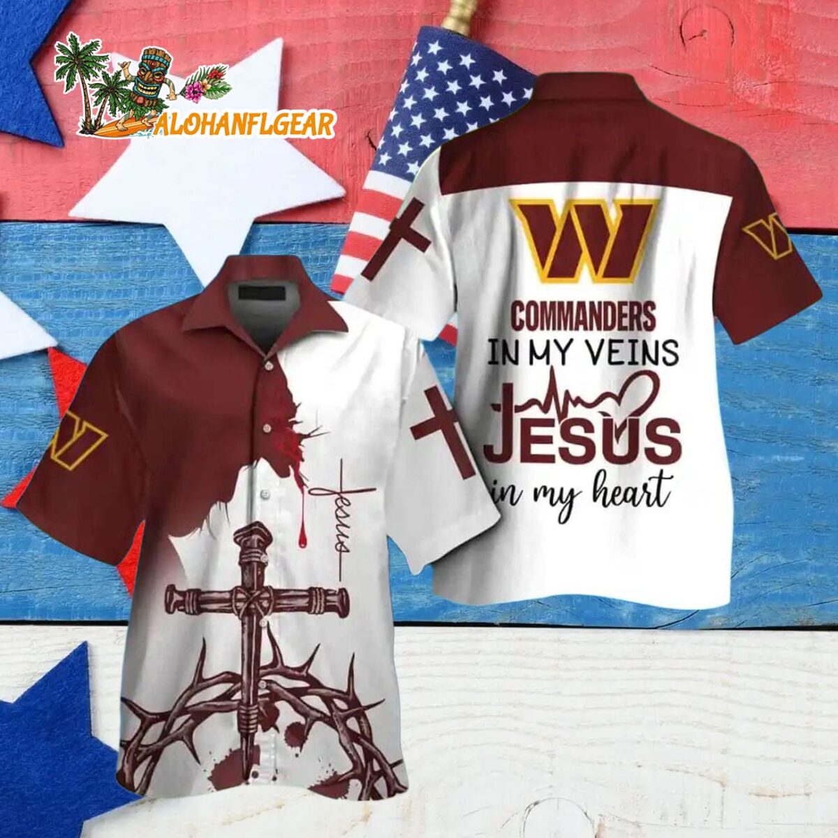 Washington Commanders In My Veins Jesus Im My Heart Hawaiian Shirt 4