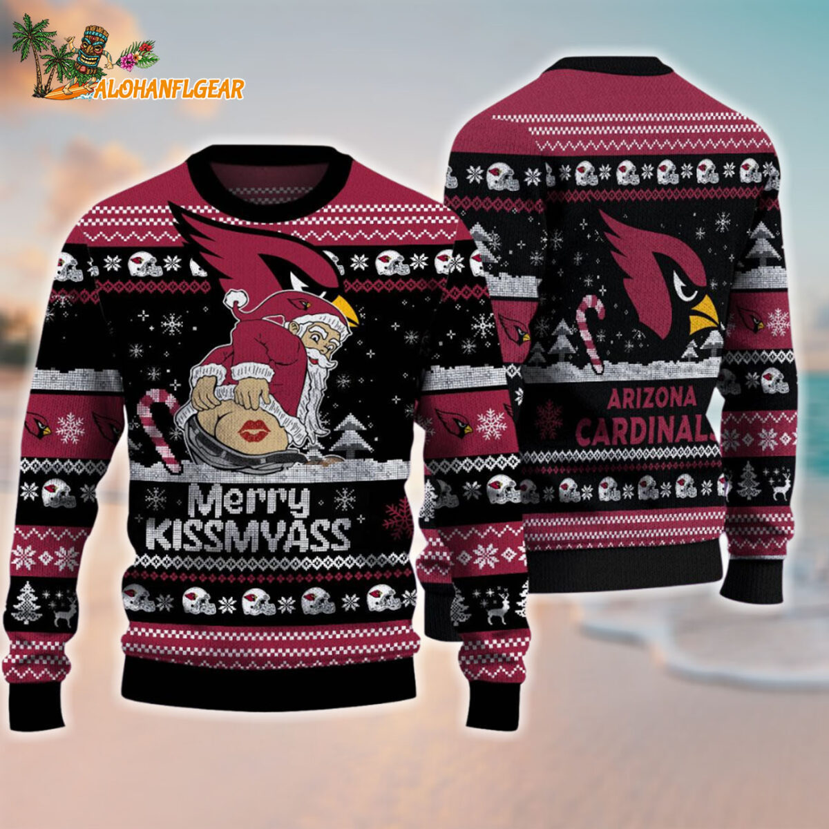 Arizona Cardinals Merrykissmyass Funny Santa Claus Christmas Ugly Sweater