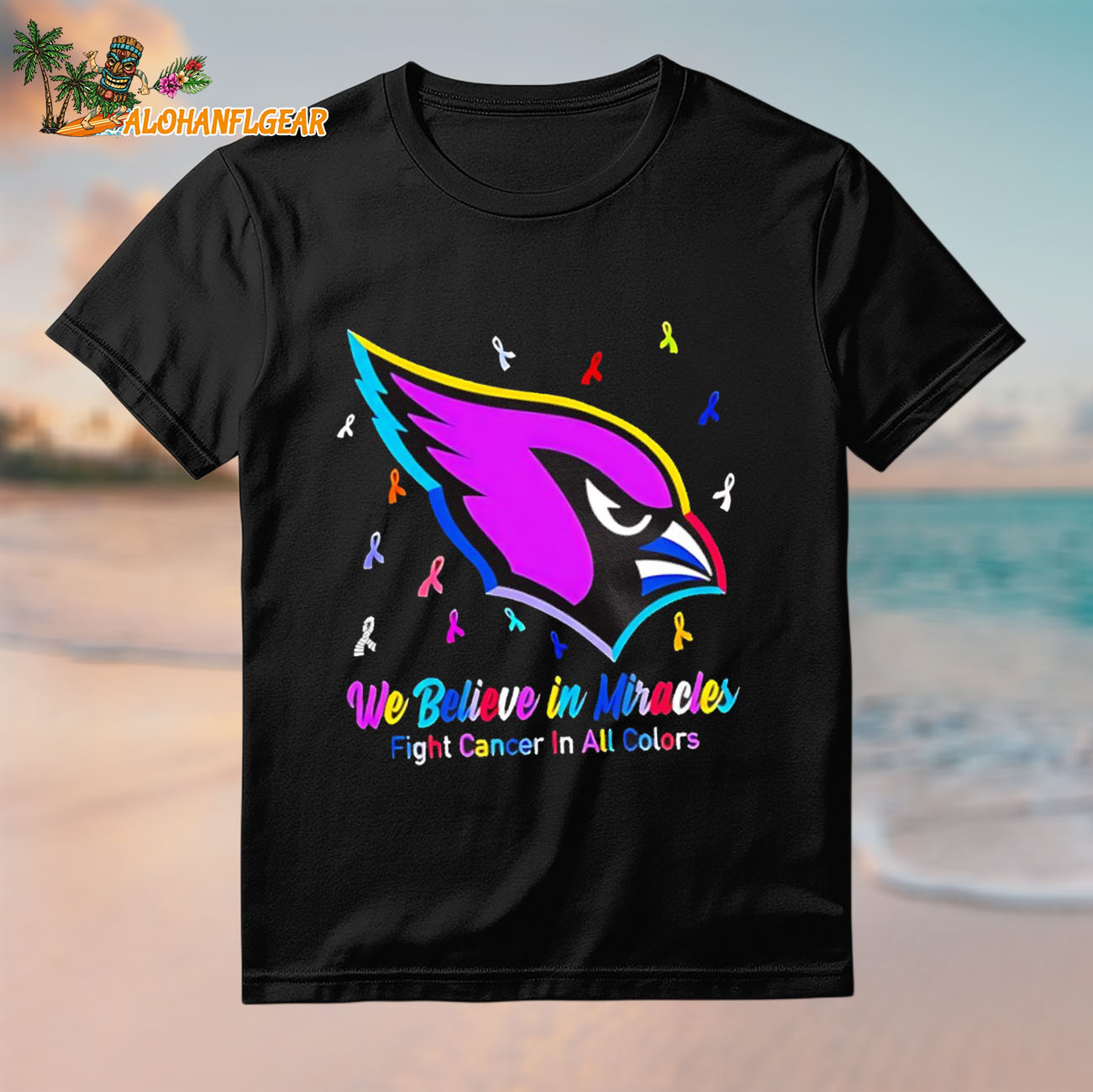 Arizona Cardinals We Believe In Miracles Fight Cancer In All Colors 2025 Logo Shirt Arizona Cardinals We Believe In Miracles Fight Cancer In All Colors 2025 Logo Shirt