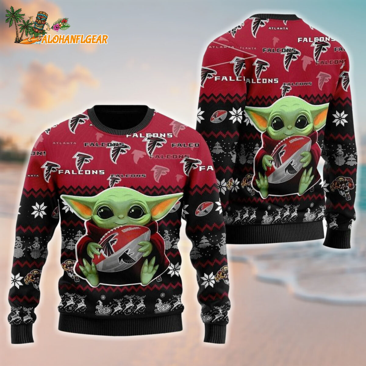 Atlanta Falcons Baby Yoda Hug The Ball Christmas Ugly Sweater