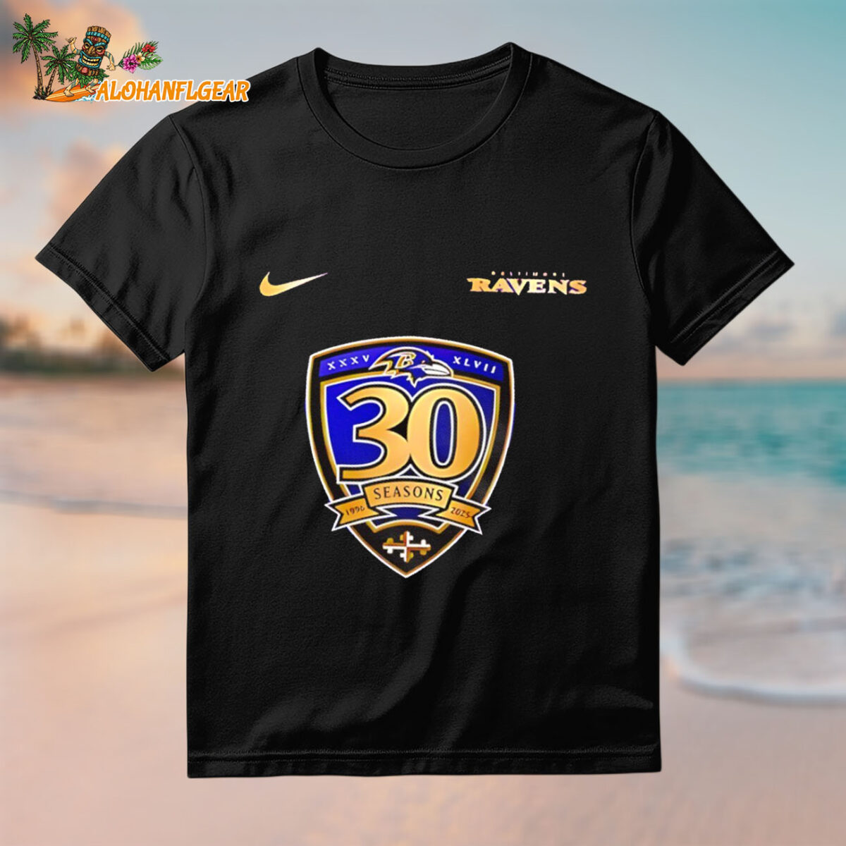 Baltimore Ravens 30th Aniversity Season Game Logo Shirt