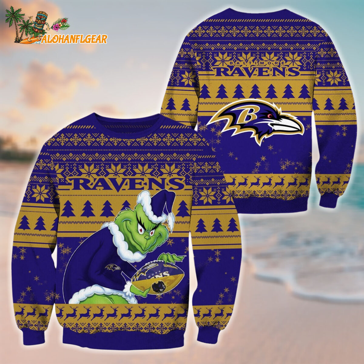 Baltimore Ravens Football Grinch Christmas Ugly Sweater