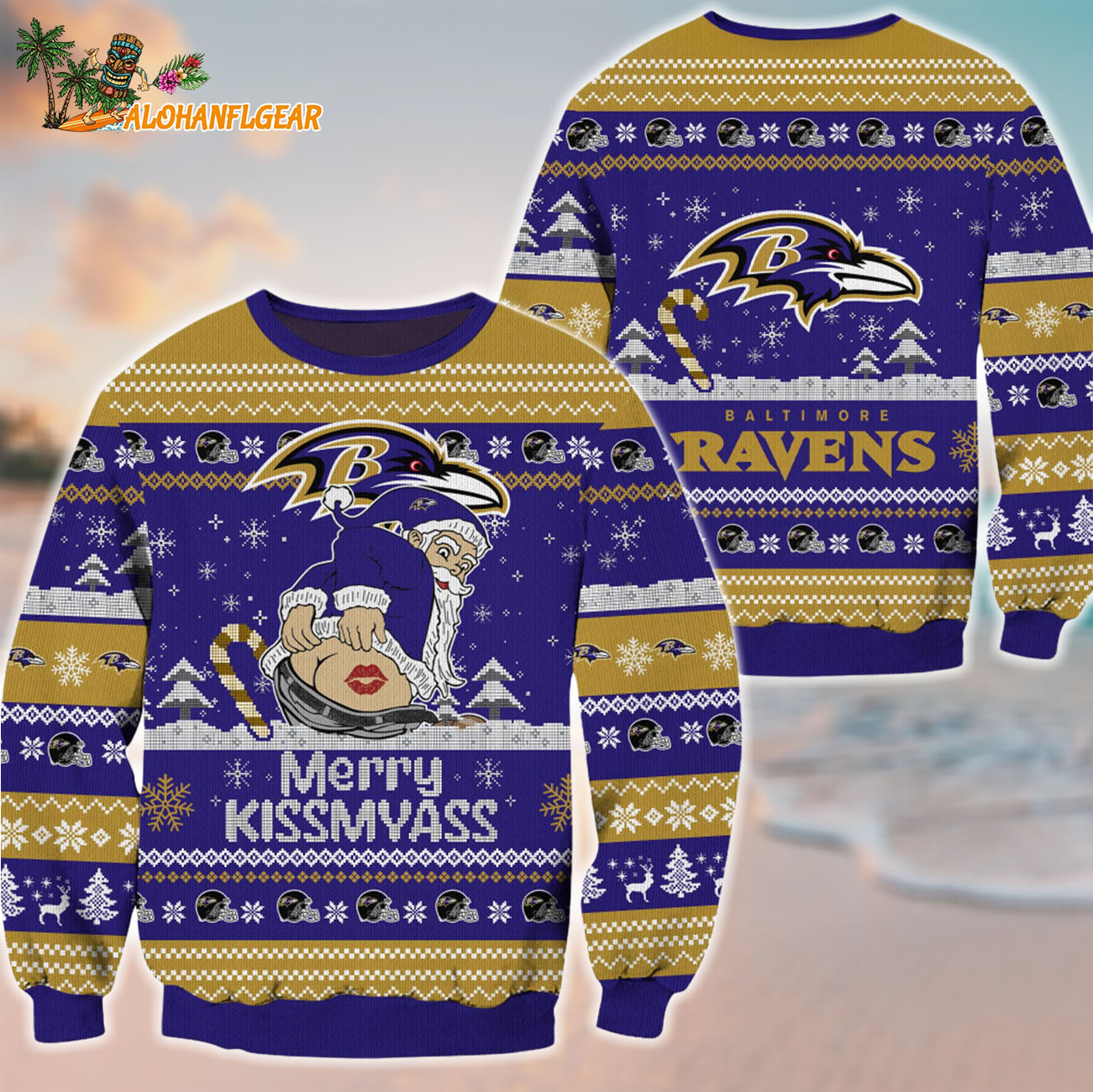 Baltimore Ravens Merrykissmyass Funny Santa Claus Christmas Ugly Sweater Baltimore Ravens Merrykissmyass Funny Santa Claus Christmas Ugly Sweater