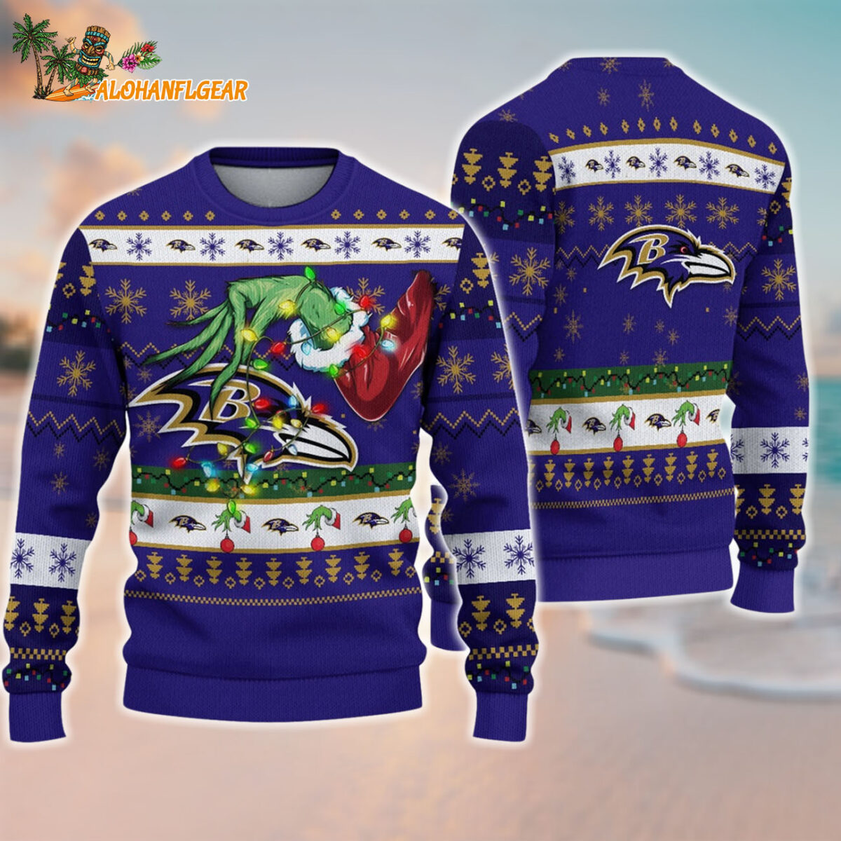 Baltimore Ravens Special Grinchs Hand Football Christmas Ugly Sweater