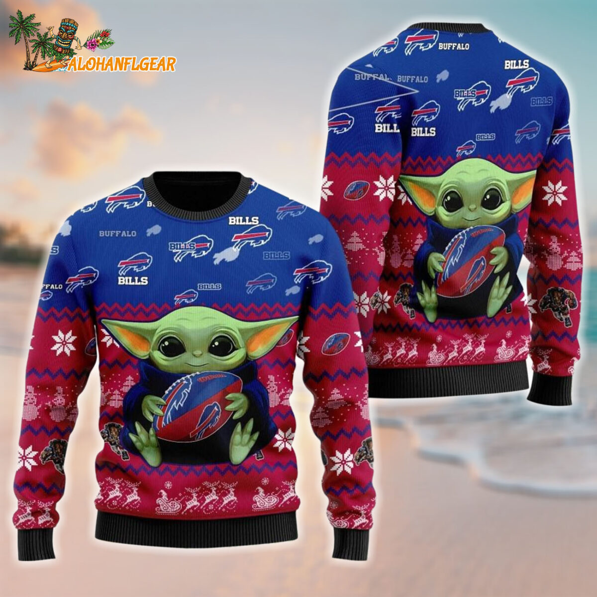 Buffalo Bills Baby Yoda Hug The Ball Christmas Ugly Sweater