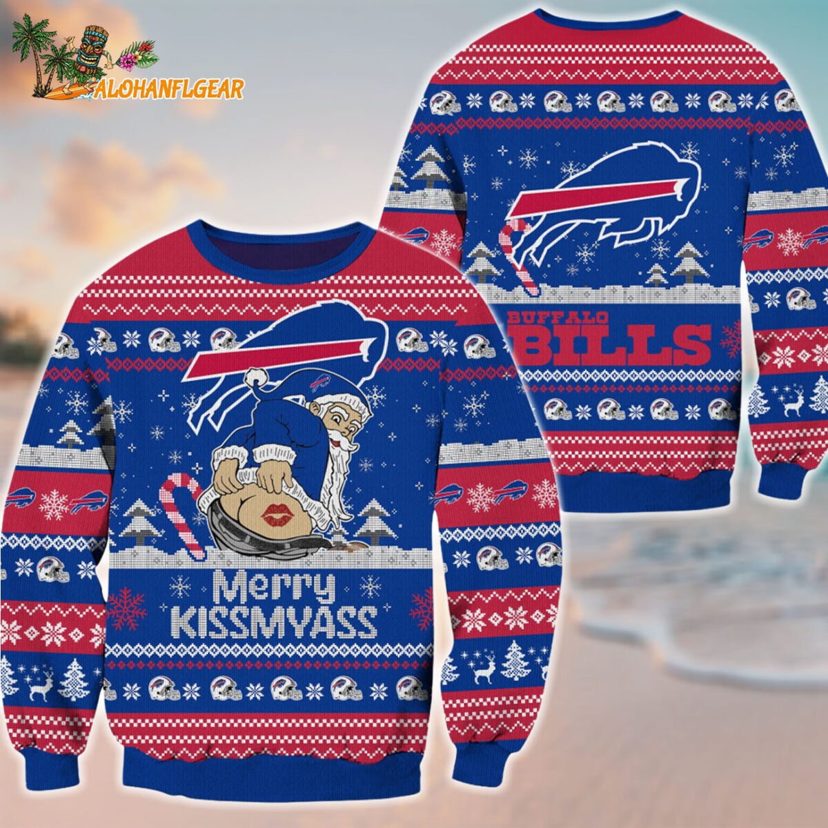 Buffalo Bills Merrykissmyass Funny Santa Claus Christmas Ugly Sweater