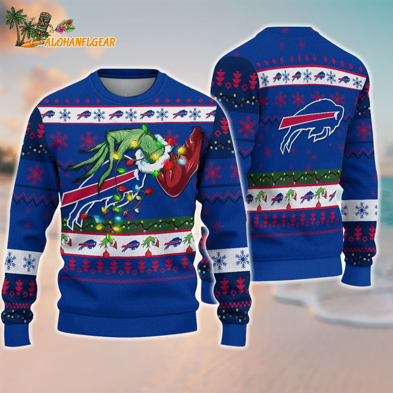 Buffalo Bills Special Grinchs Hand Football Christmas Ugly Sweater Buffalo Bills Special Grinchs Hand Football Christmas Ugly Sweater
