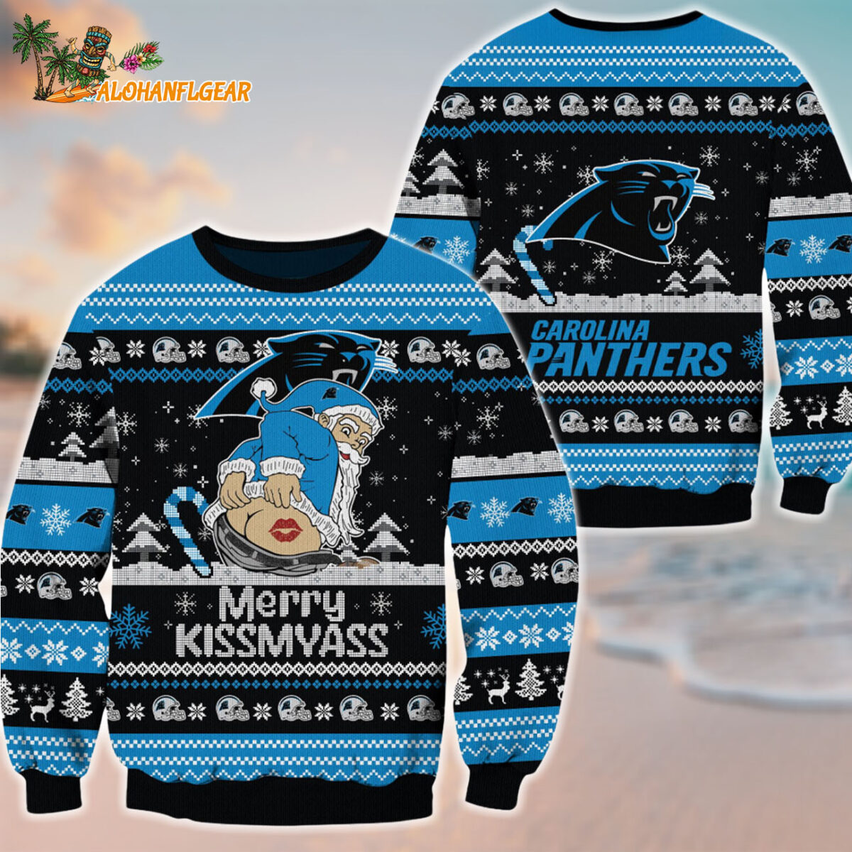 Carolina Panthers Merrykissmyass Funny Santa Claus Christmas Ugly Sweater