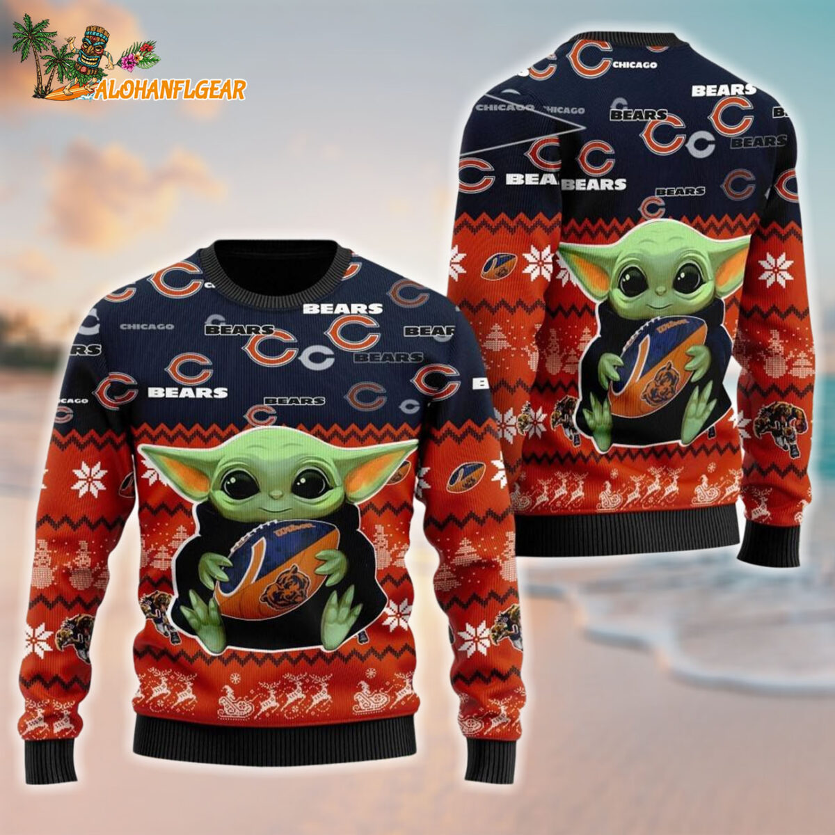 Chicago Bears Baby Yoda Hug The Ball Christmas Ugly Sweater