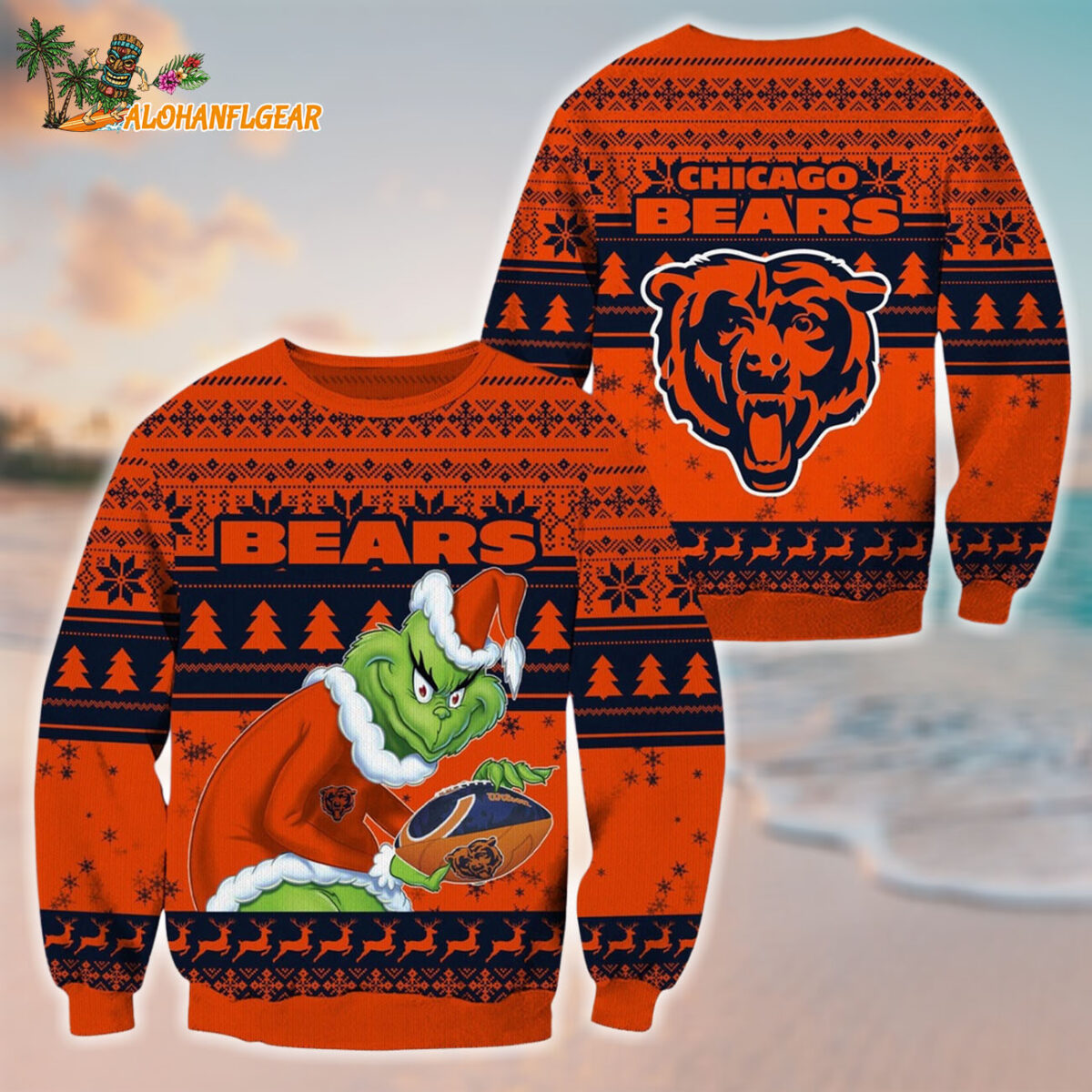 Chicago Bears Football Grinch Christmas Ugly Sweater