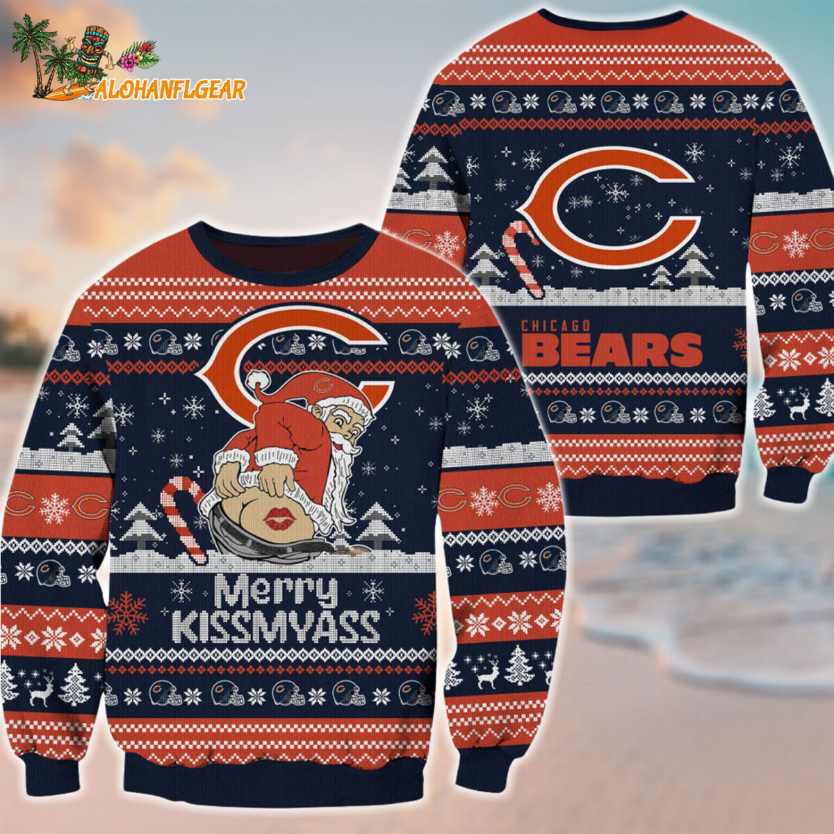 Chicago Bears Merrykissmyass Funny Santa Claus Christmas Ugly Sweater