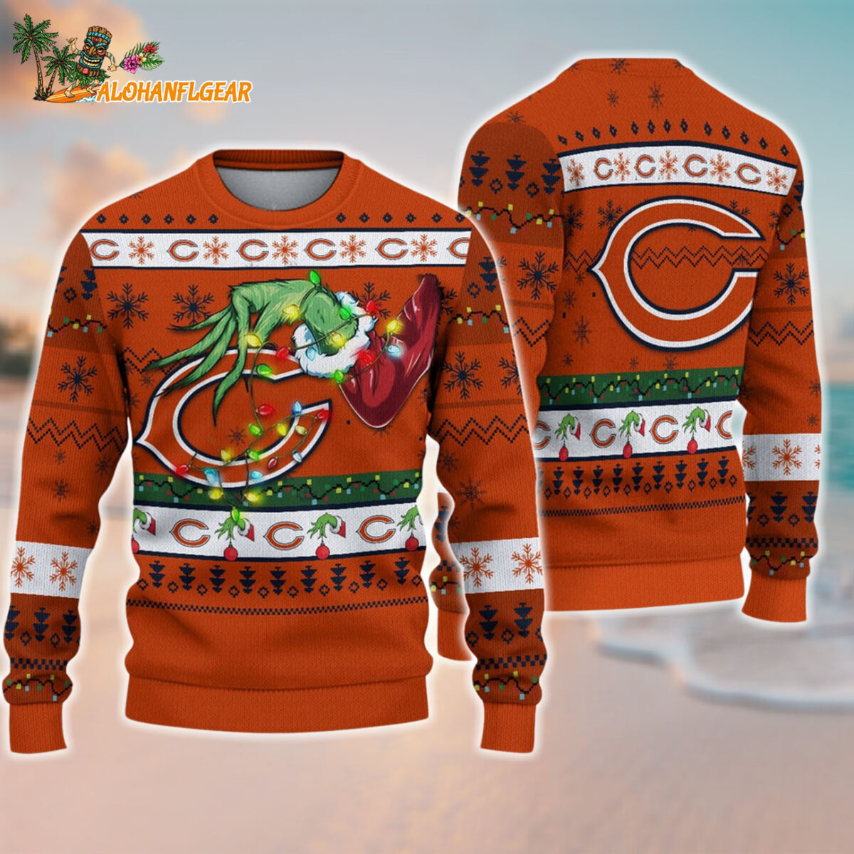 Chicago Bears Special Grinchs Hand Football Christmas Ugly Sweater