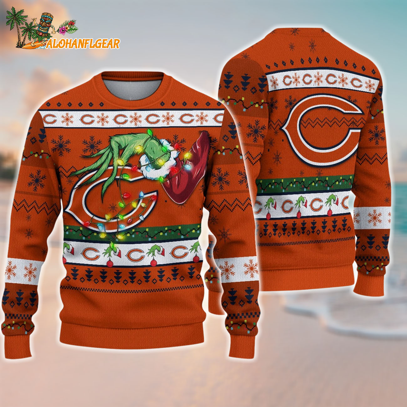 Chicago Bears Special Grinchs Hand Football Christmas Ugly Sweater Chicago Bears Special Grinchs Hand Football Christmas Ugly Sweater