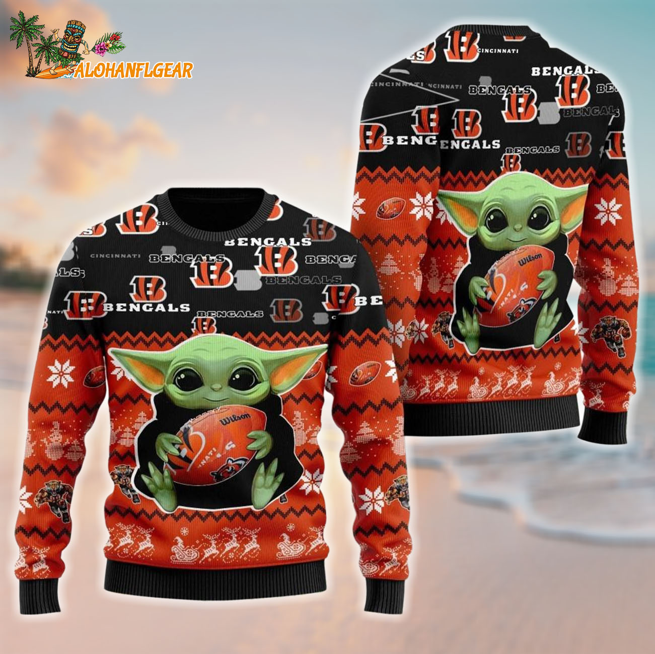 Cincinnati Bengals Baby Yoda Hug The Ball Christmas Ugly Sweater Cincinnati Bengals Baby Yoda Hug The Ball Christmas Ugly Sweater