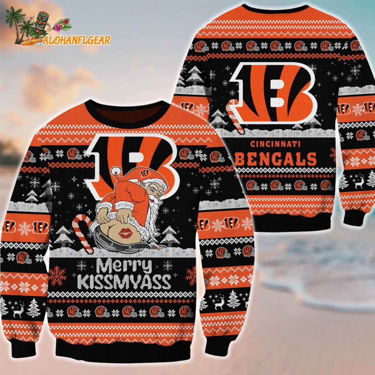 Cincinnati Bengals Merrykissmyass Funny Santa Claus Christmas Ugly Sweater