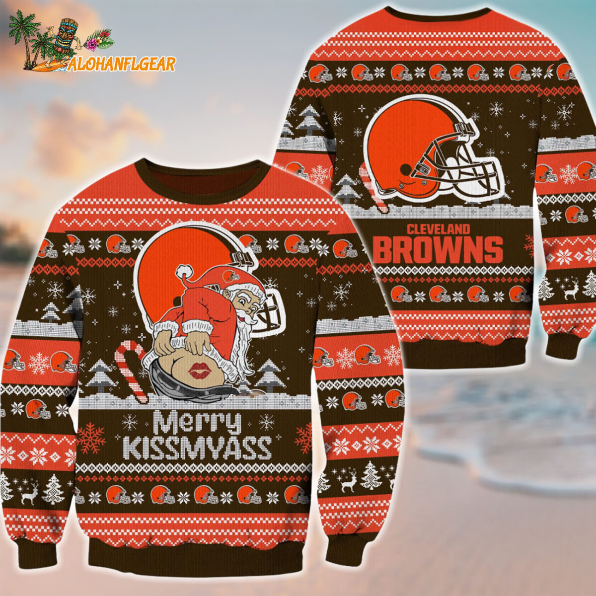 Cleveland Browns Merrykissmyass Funny Santa Claus Christmas Ugly Sweater