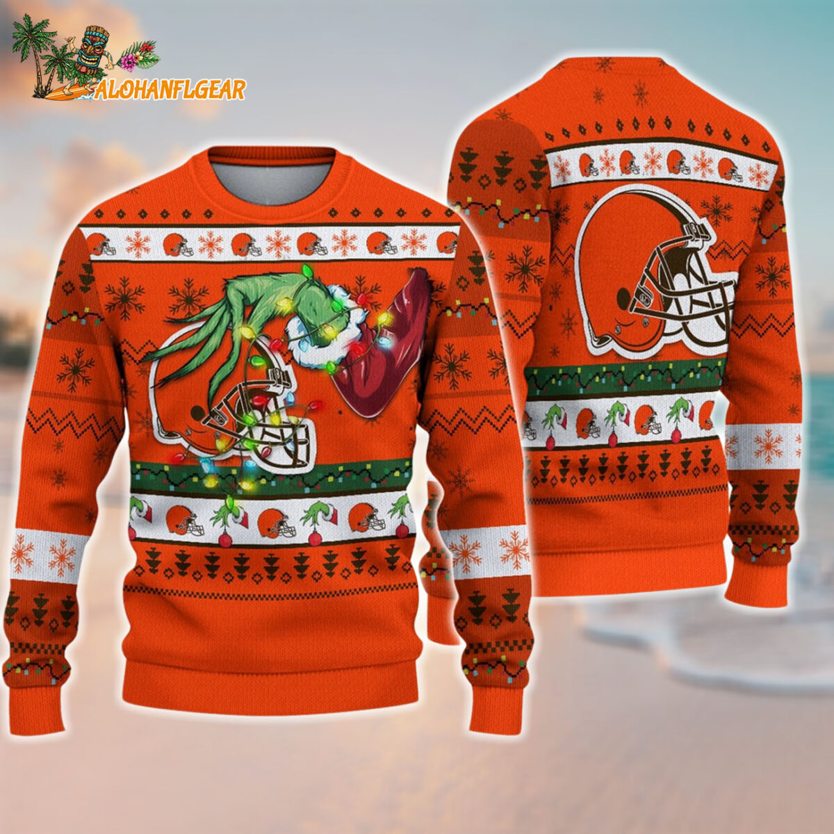 Cleveland Browns Special Grinchs Hand Football Christmas Ugly Sweater
