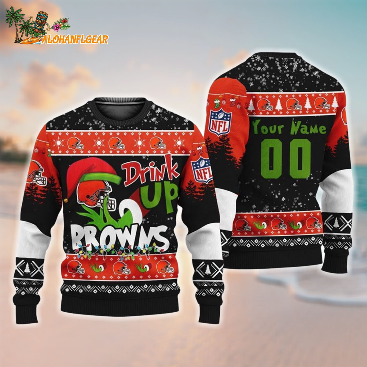 Custom Cleveland Browns Drink Up The Grinch Christmas Ugly Sweater