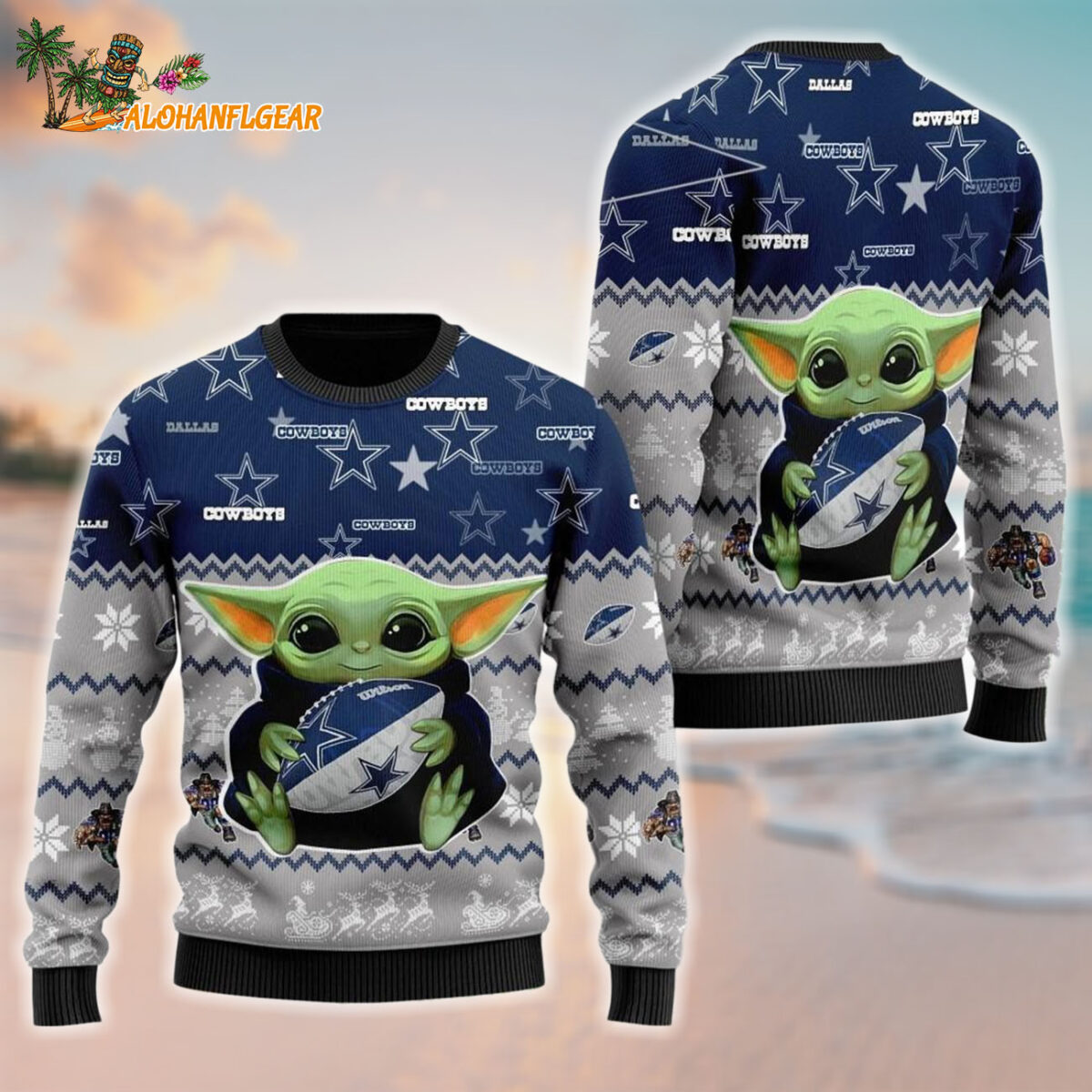 Dallas Cowboys Baby Yoda Hug The Ball Christmas Ugly Sweater
