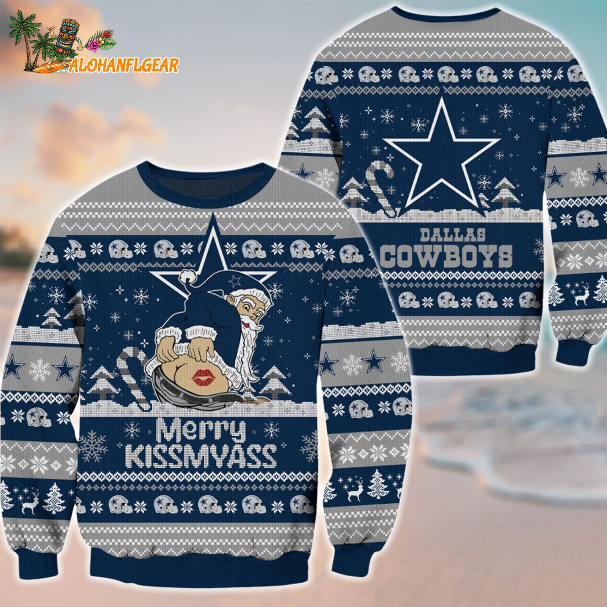 Dallas Cowboys Merrykissmyass Funny Santa Claus Christmas Ugly Sweater