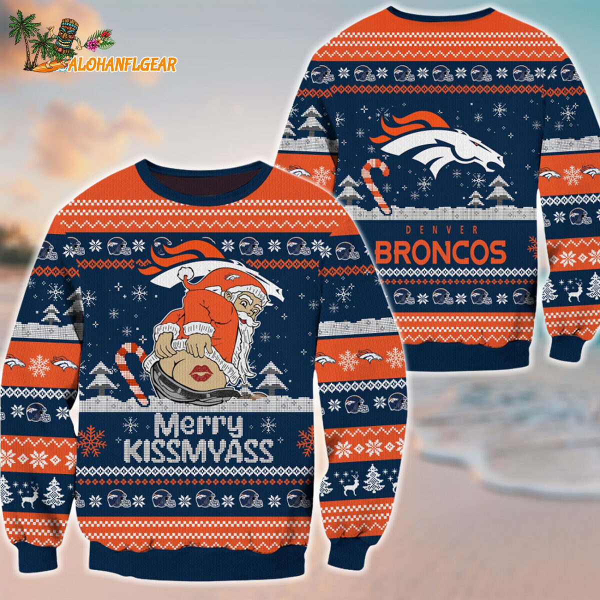 Denver Broncos Merrykissmyass Funny Santa Claus Christmas Ugly Sweater
