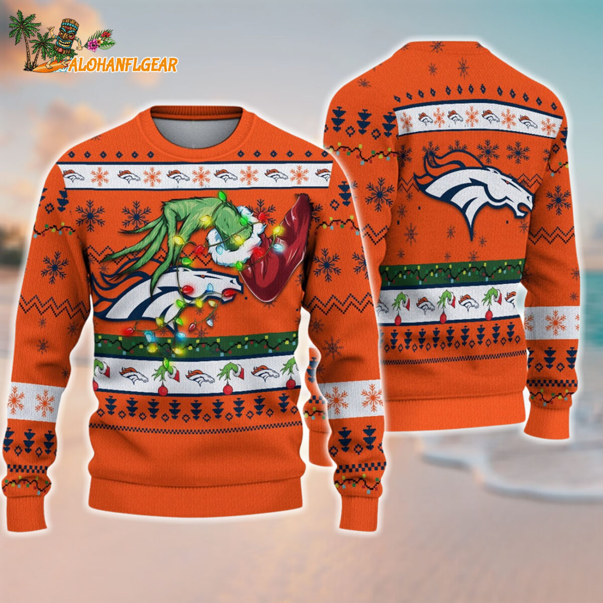 Denver Broncos Special Grinchs Hand Football Christmas Ugly Sweater