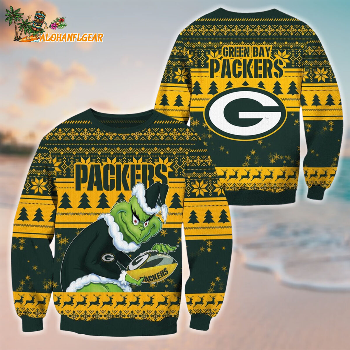 Green Bay Packers Football Grinch Christmas Ugly Sweater