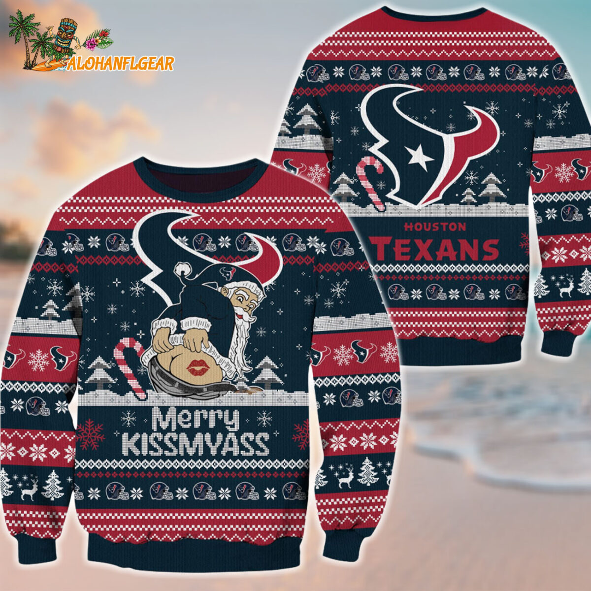 Houston Texans Merrykissmyass Funny Santa Claus Christmas Ugly Sweater