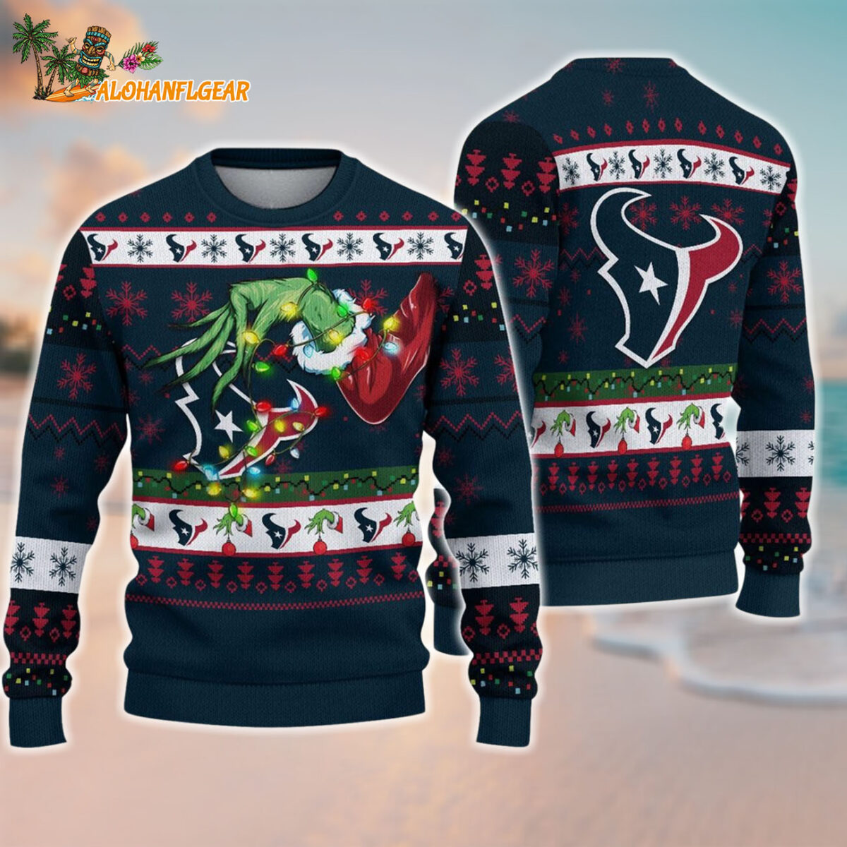 Houston Texans Special Grinchs Hand Football Christmas Ugly Sweater