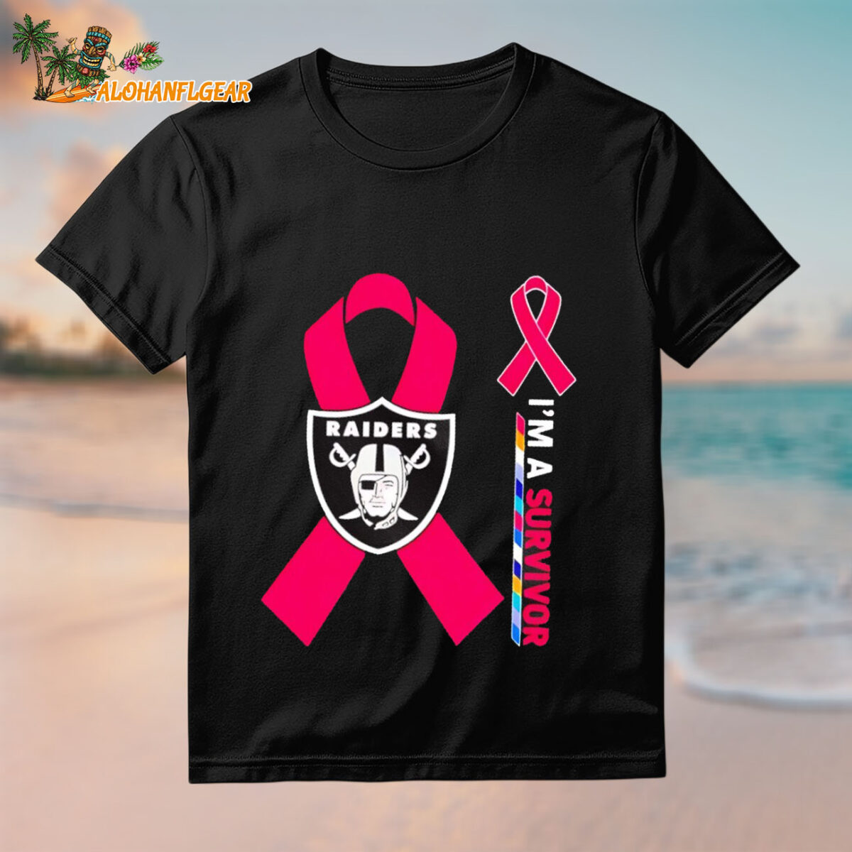 I'm A Survivor Pink Cancer Ribbon Las Vegas Raiders Logo Shirt