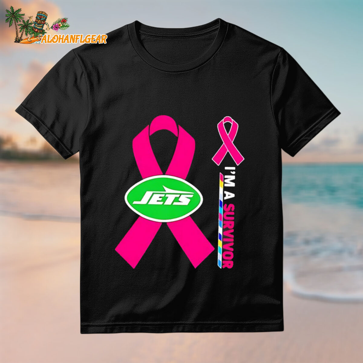 I'm A Survivor Pink Cancer Ribbon New York Jets Logo Shirt