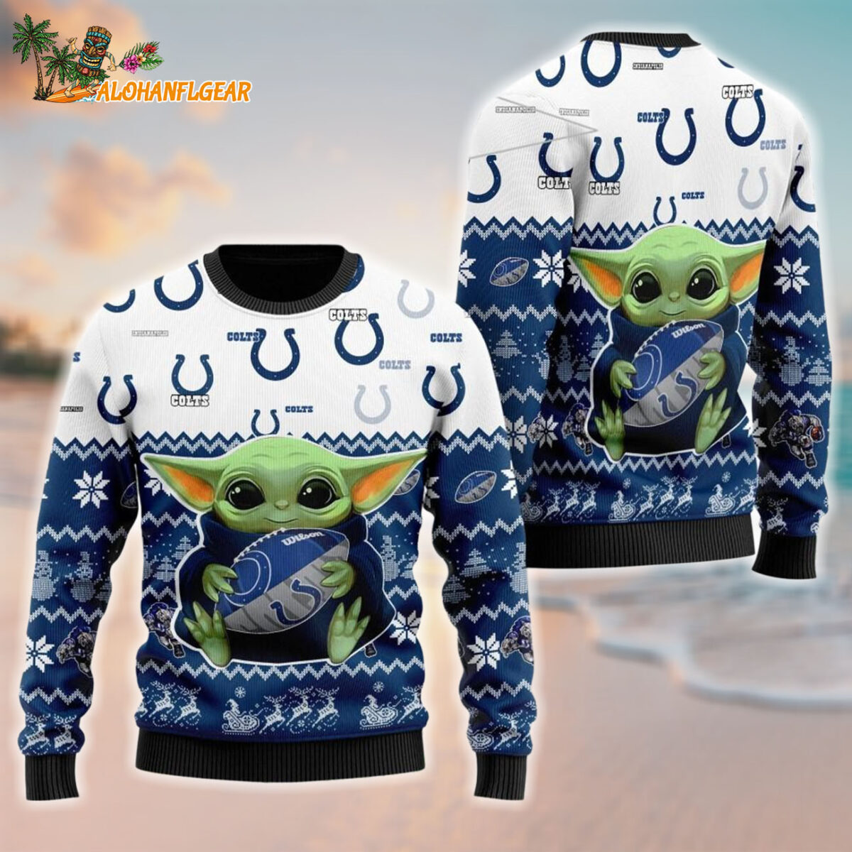 Indianapolis Colts Baby Yoda Hug The Ball Christmas Ugly Sweater
