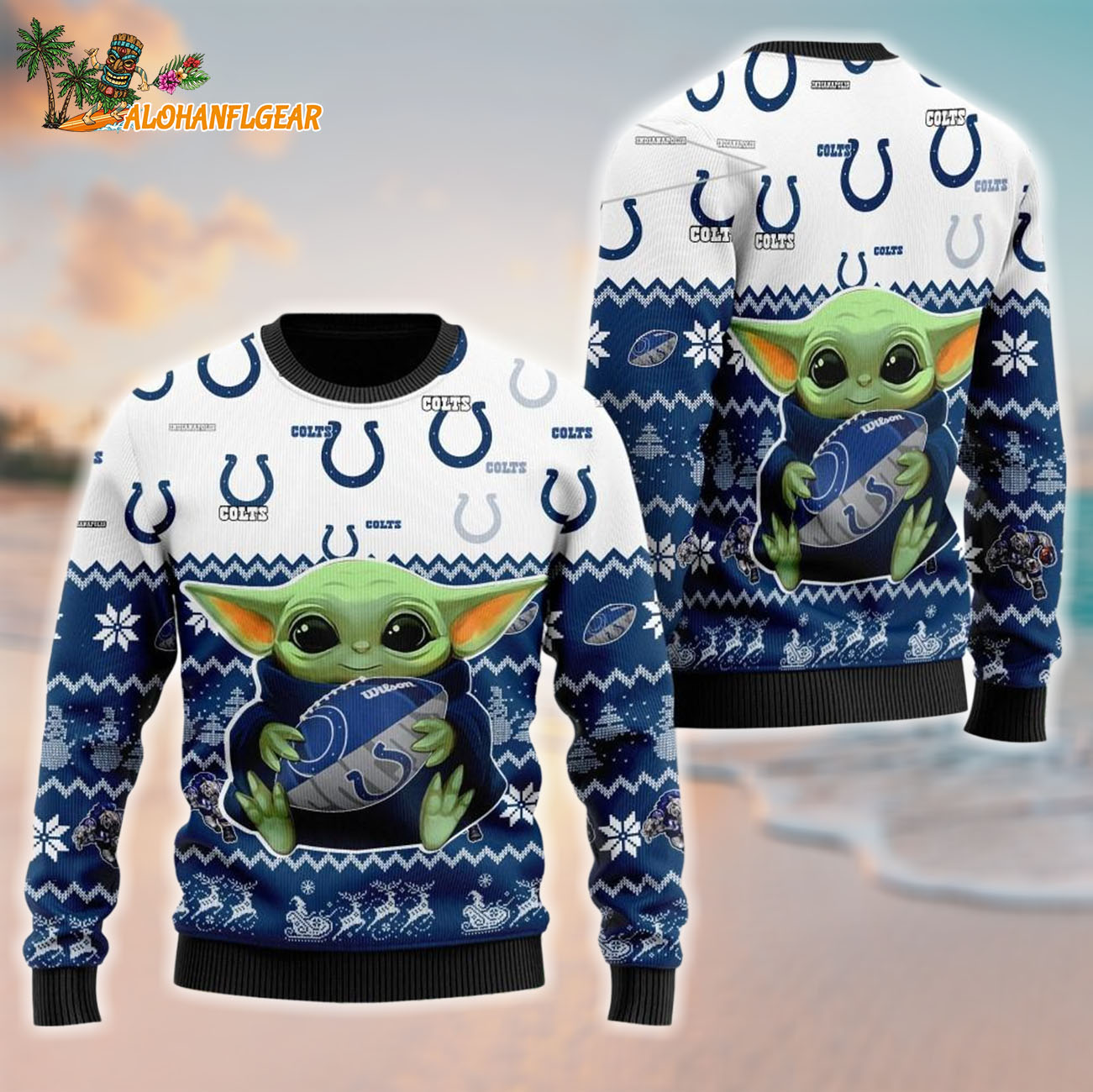 Indianapolis Colts Baby Yoda Hug The Ball Christmas Ugly Sweater Indianapolis Colts Baby Yoda Hug The Ball Christmas Ugly Sweater