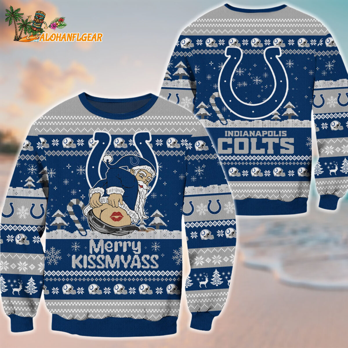 Indianapolis Colts Merrykissmyass Funny Santa Claus Christmas Ugly Sweater